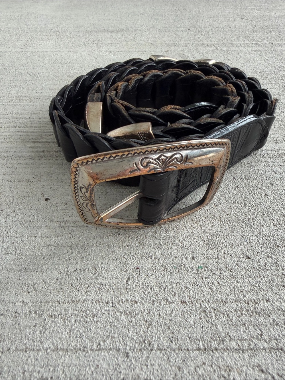 Vintage Brighton Black Braided Leather Belt  Western Buckle Size M 37.5”